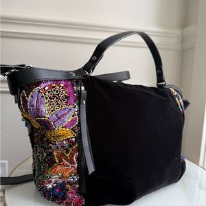 DESIGUAL- Black Velvet and Embroidered Bag